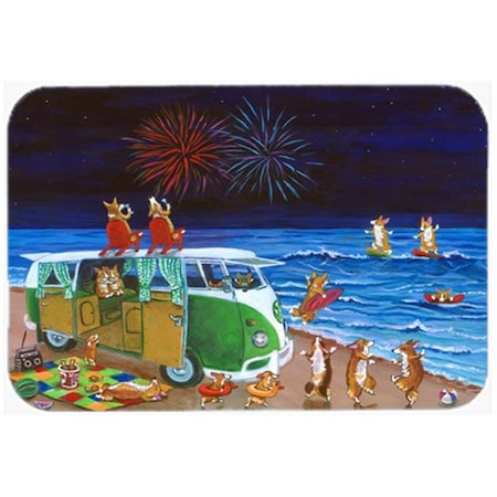 Carolines Treasures 7317LCB Corgi Beach Party Volkswagon Bus Fireworks Glass Cutting Board; Large